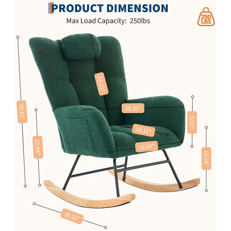 Chaise berçante rembourrée Teddy, Dark Green