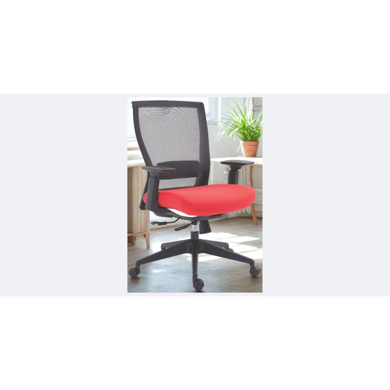 Mia Mesh Back Ergonomic Office Chair with Adjustable Arms & Lumbar, Seat Slide, and Tilt Control, Red Fabric Seat, Red