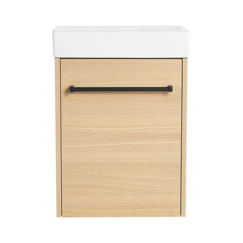 Floating Wall-Mounted Bathroom Vanity With Ceramic Sink & Soft-Close Cabinet Door, For Small Bathroom