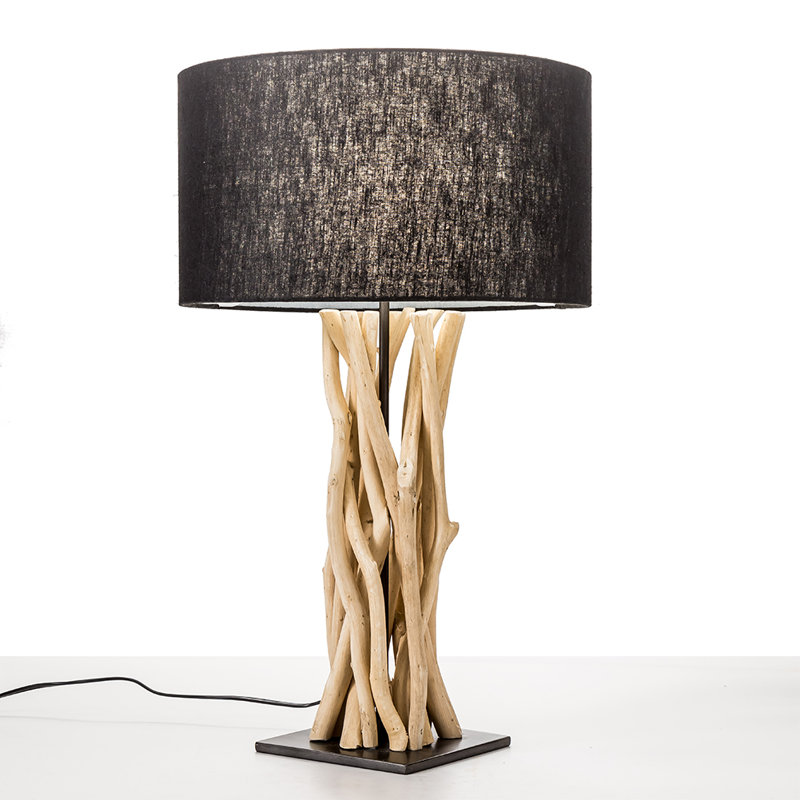 Solid Wood Table Lamp, Matte Black