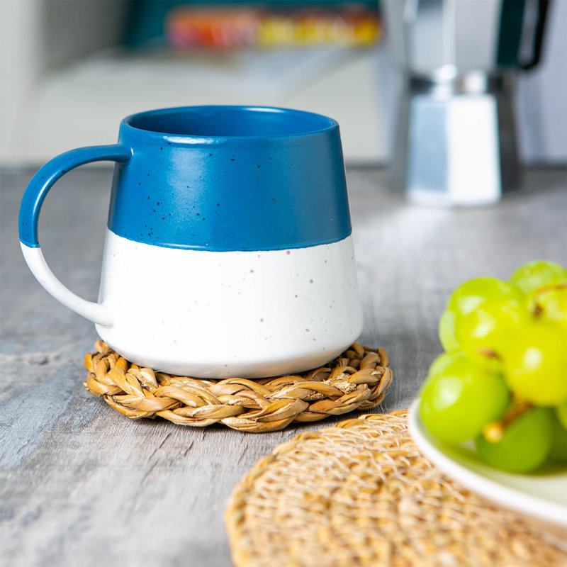 Nicola Spring Dipped Flecked Stoneware Belly Mugs, Navy Blue/White
