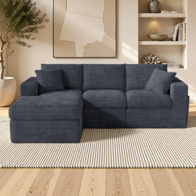 Canapé modulaire de 96 po sans os, canapé en nuage réversible en forme de L avec méridienne double couche, canapé modulaire en velours côtelé 3 places pour le salon, aucun assemblage requis (gris)