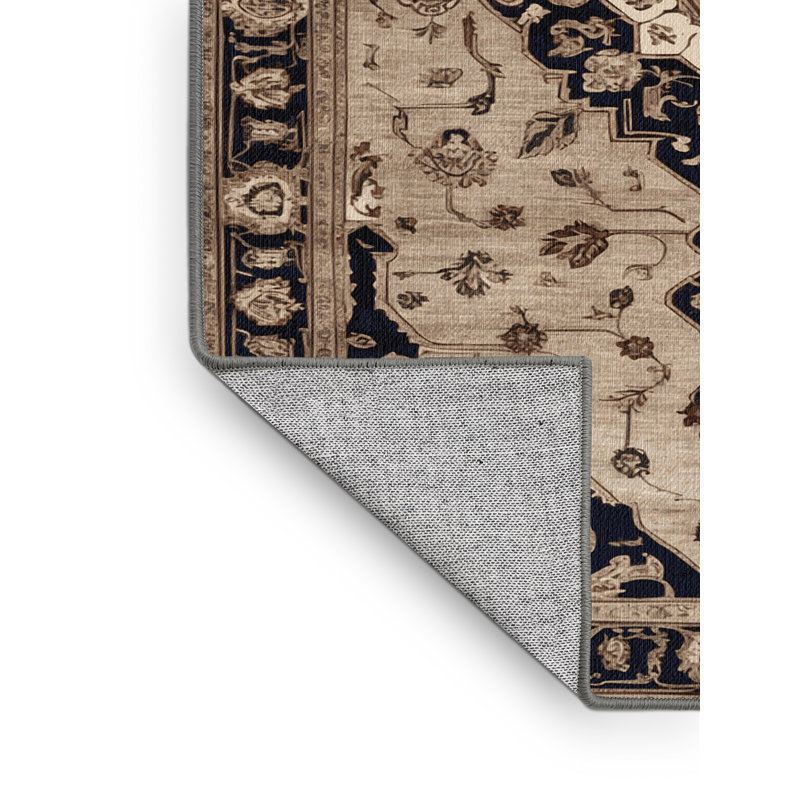 Tapis persan gris lavable à la machine, Rond 6 pi