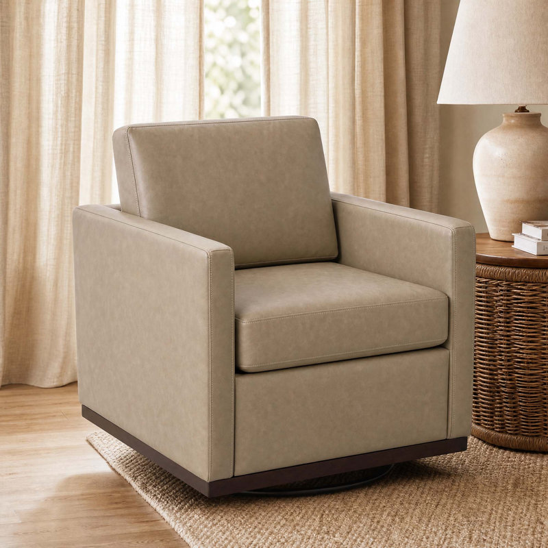 Fauteuil rembourré pivotant, Similicuir crème