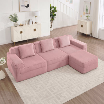 Canapé modulaire modulaire à 3 places sans os, canapé modulaire Cloud avec assise profonde, canapé modulaire moderne à 3 places avec coussins décoratifs et repose-pieds mobile, tissu en velours côtelé