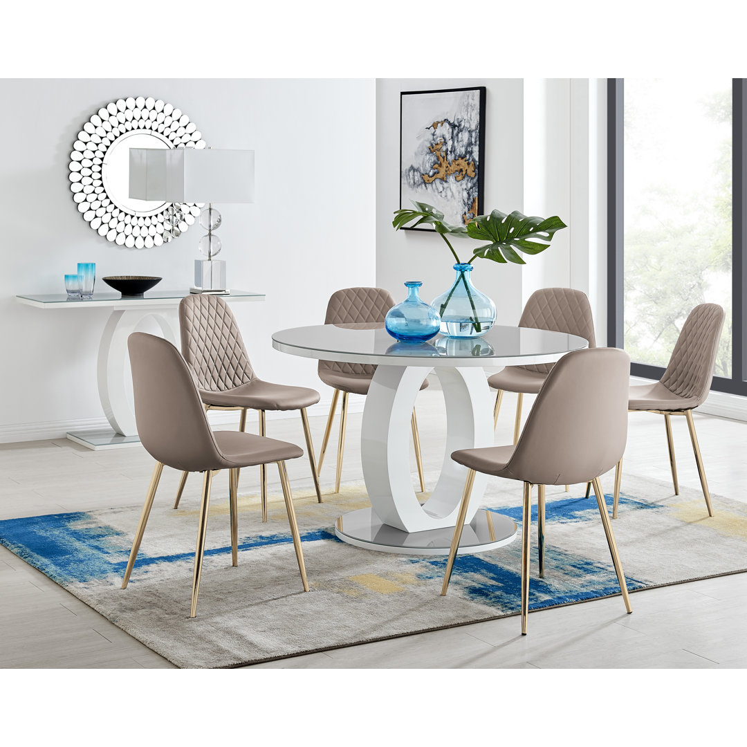 Scottsmoor 6 Seater High Gloss Round Dining Table Set with 6 Luxury Faux Leather Dining Chairs East Urban Home Color