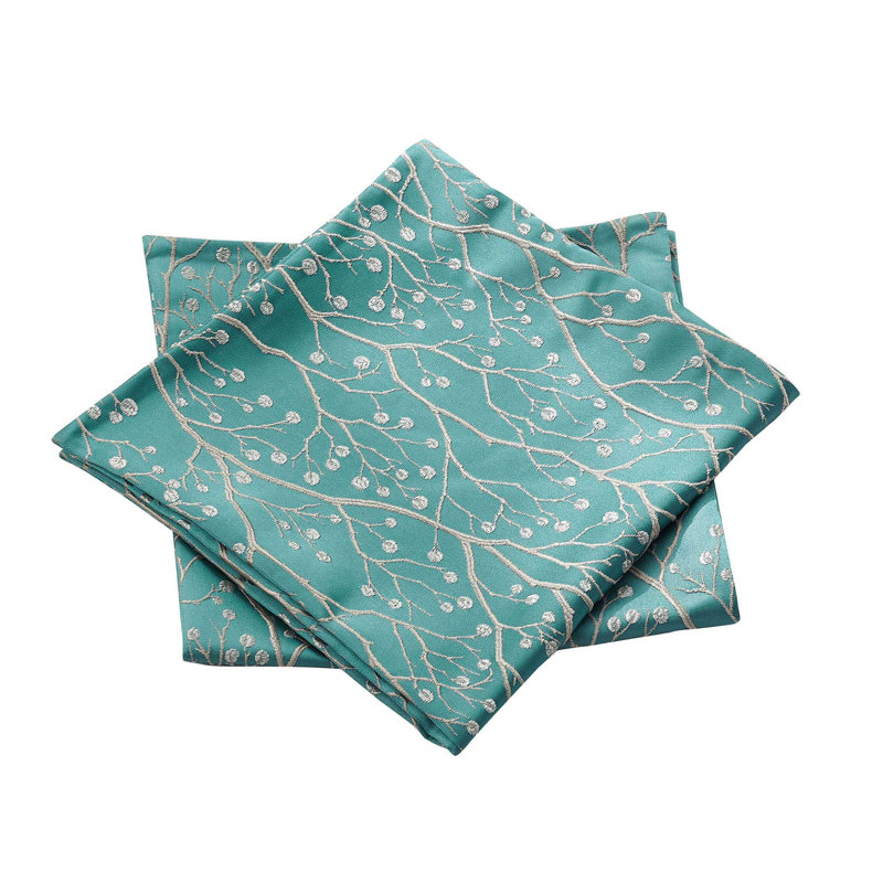 Teal and Silver Embroidered Polyester Pillow Cover Set