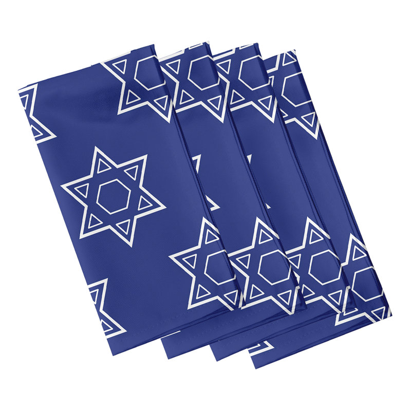 Lakeeshia Polyester Geometric Square Napkin, Blue/White