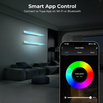 Tablette flottante moderne avec éclairage DEL ambiant - application sans fil et commande vocale, décoration polyvalente pour le salon, la chambre à coucher et la cuisine (paquet de 2)