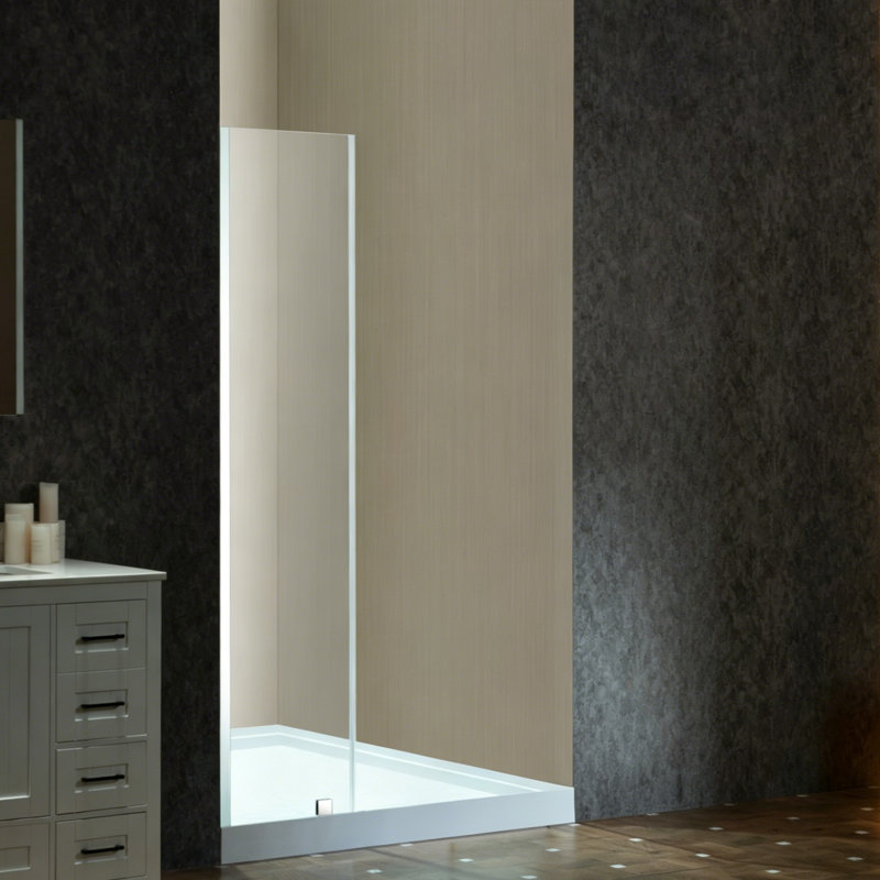 Panneau de douche simple fixe 14 "x 76" avec verre transparent 3/8 "(10mm), Or brossé