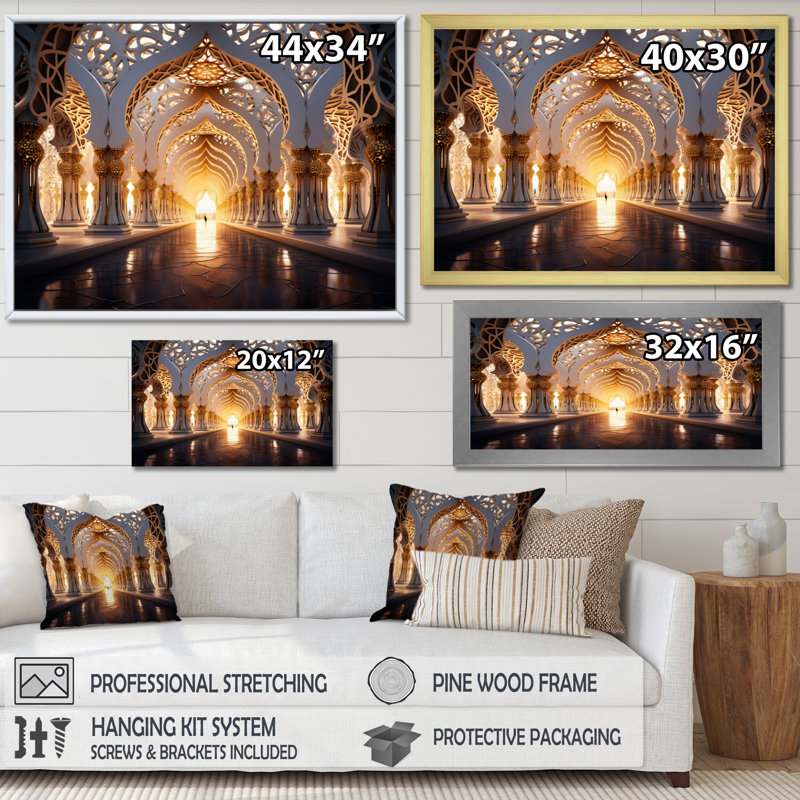 Art de l'Islam, Architecture islamique II - Art mural de l'Islam, H 24 po x l 32 po x P 1 po, Cadre simple blanc