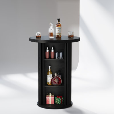 35.4-Inch Round Bar Table, Fluted Bistro Cocktail Table With 3-Tier Hidden Storage (3)