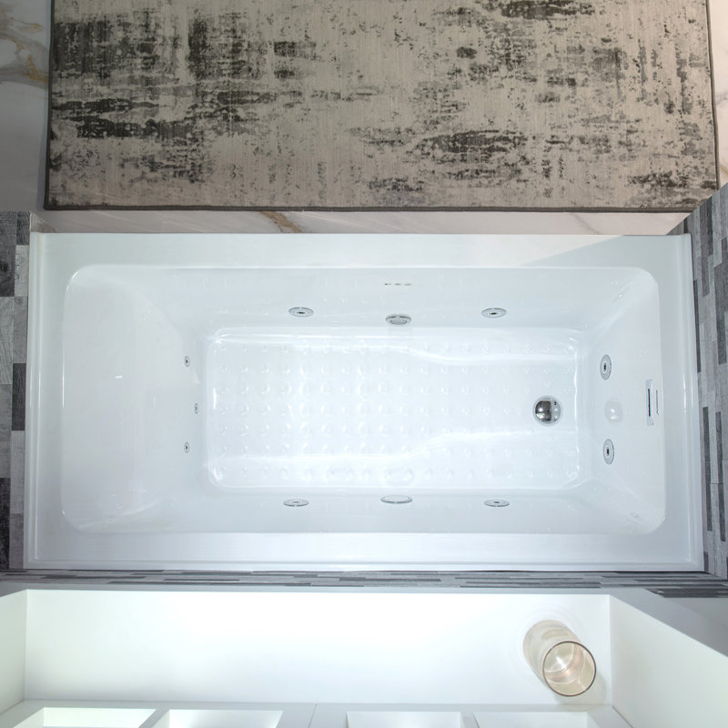 60" X 32" Alcove Acrylic Rectangular Whirlpool Heated Jetted Tub With Drain & Overflow, Chrome, Left