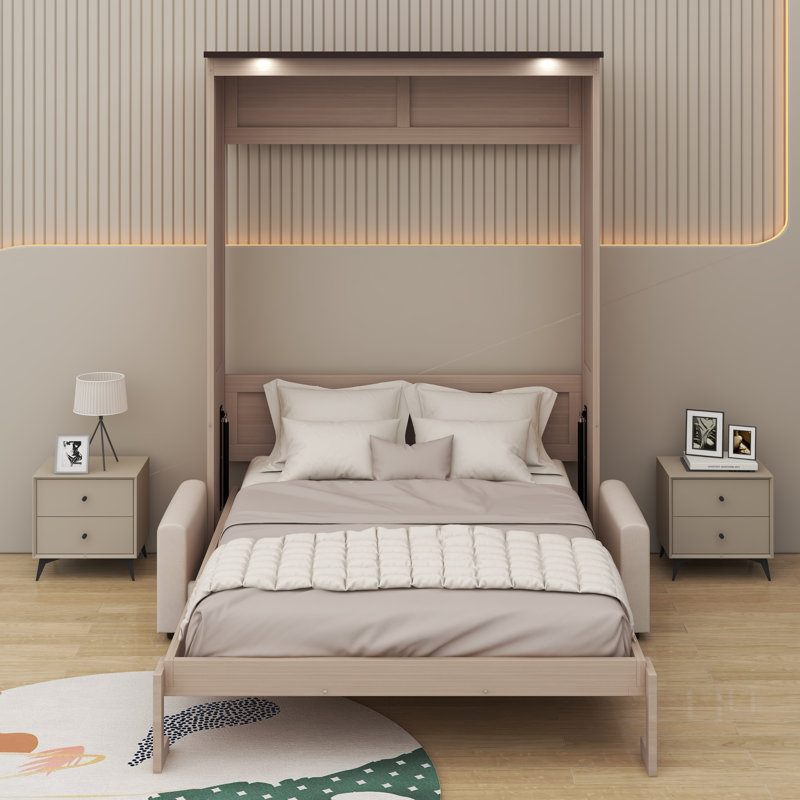 Queen Size Murphy Bed With Sofa And LED