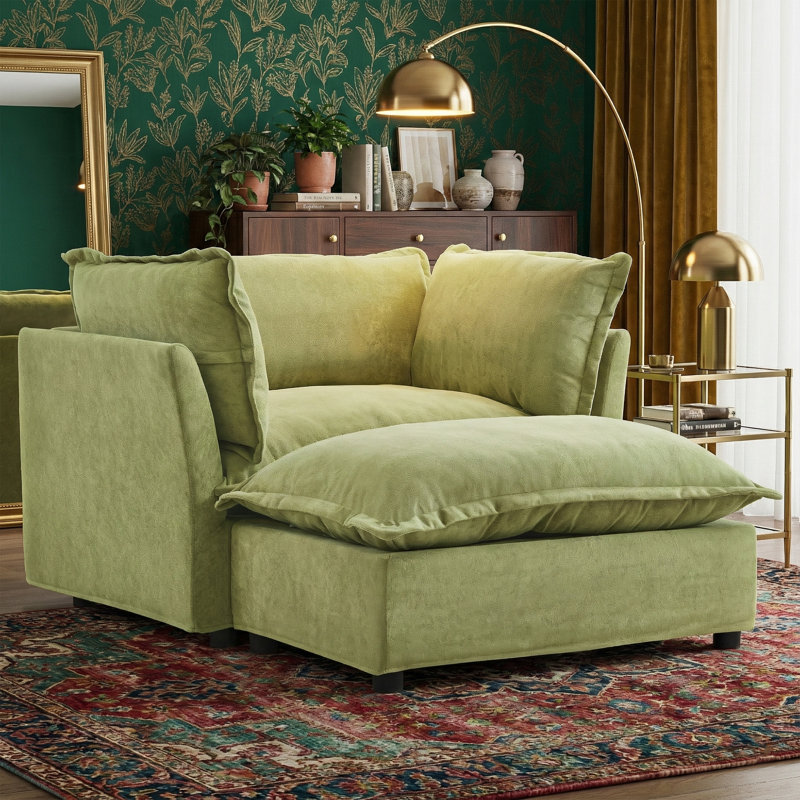 Ensemble de fauteuil d'appoint et de repose-pieds de 47 po de large - Fauteuil en chenille de luxe et demi pour coin lecture - Fauteuil robuste de 350 lb