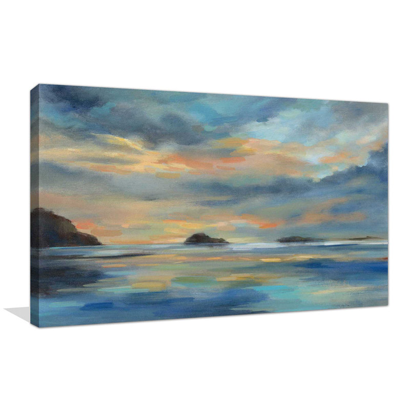 Coucher de soleil sur le Pacifique - Peinture, H 18 po x l 30 po x P 1 po, Toile tendue