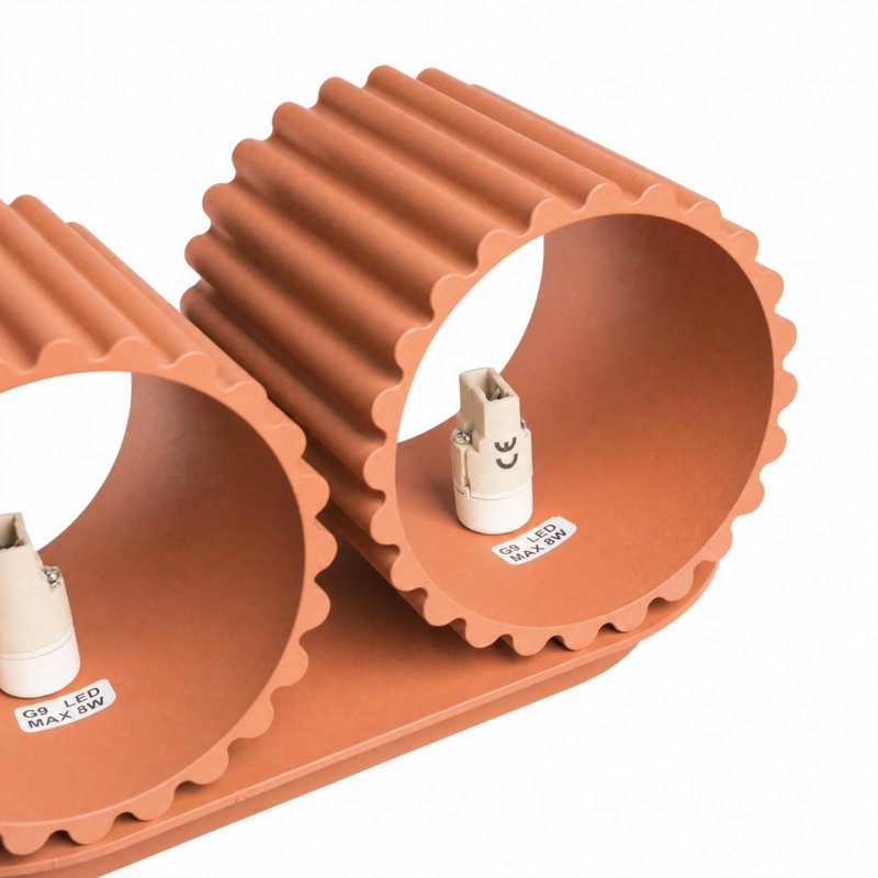 Aura Aluminium Flush Mounted Sconce, 21x12x10 cm, Red Ochre, 2 Lights