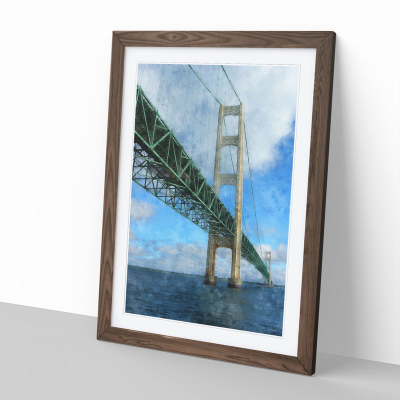 Mackinac Bridge in Michigan - Picture Frame Graphic Art, 65cm H x 48cm W x 2cm D, Walnut Framed