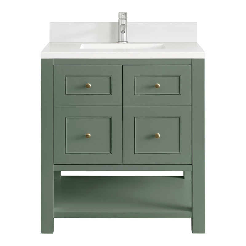 Breckenridge 30'' Single Bathroom Vanity with Top, White Zeus, Smokey Celadon, Single-Hole