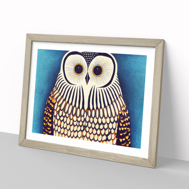 Edgy Owl - Single Picture Frame Print, 25cm H x 34cm W x 2cm D, Oak Frame