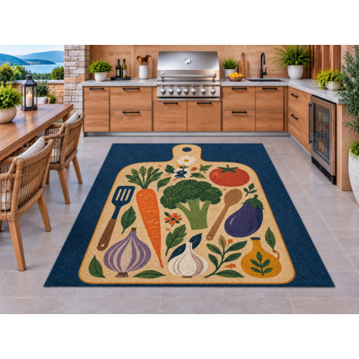 Tapis d'extérieur 5' x 7' Veggie Board, tapis bouclé en PVC épais, solide et imperméable, tapis de patio robuste, tapis intérieur/extérieur à séchage rapide pour cuisine, porche, terrasse, balcon, entrée.