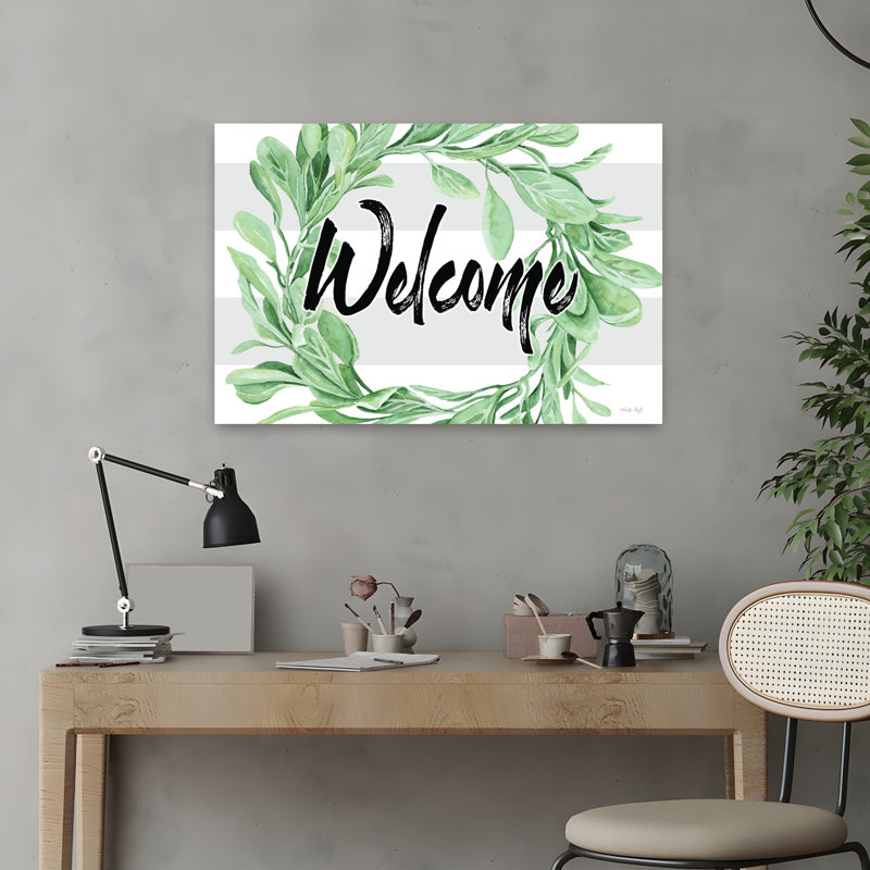 Welcome Leaves Wreath, art contemporain, H 16 po x l 24 po