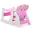 Chaise d'activité sécurisée avec base stable et trait rose, plateau d'alimentation réglable à 5 boucles,