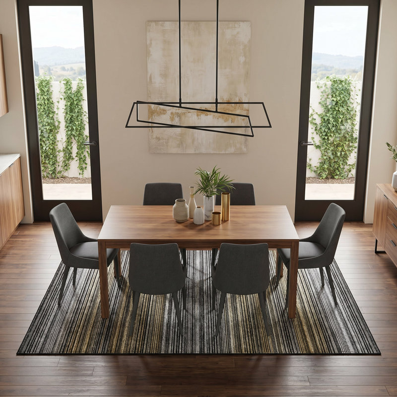 Selena Collection Striped Black and Gold Modern Area Rug, 5'3 X 7'6