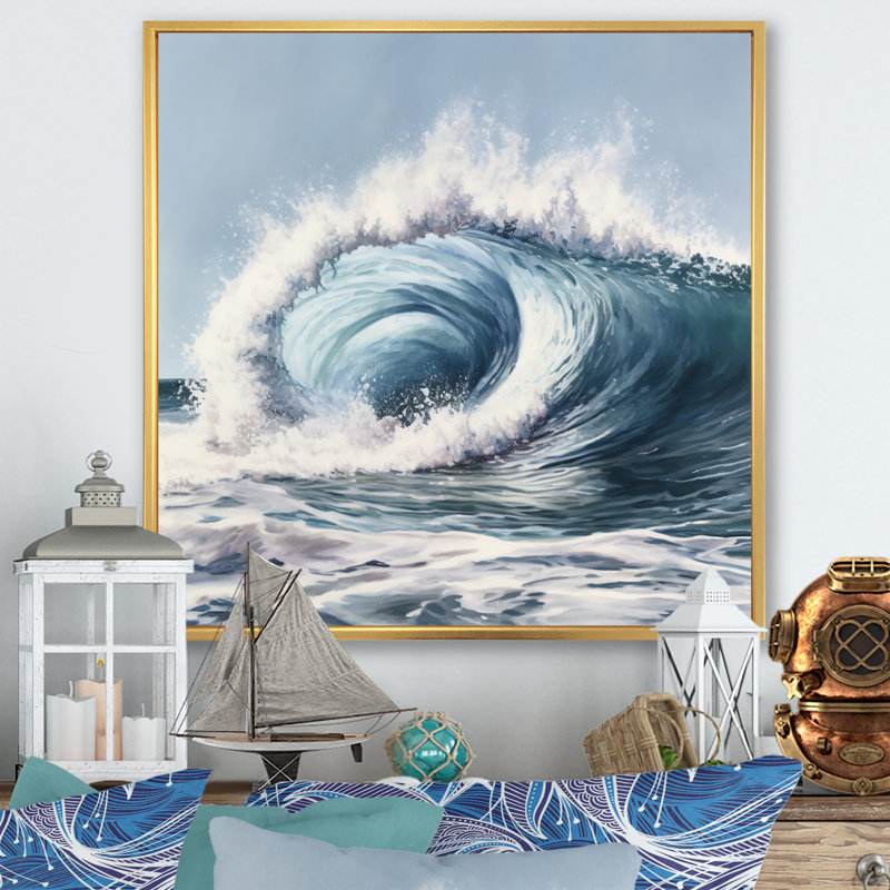 Mouvement océanique IV sur toile, H 36 po x l 36 po x P 1,5 po, Cadre flottant doré