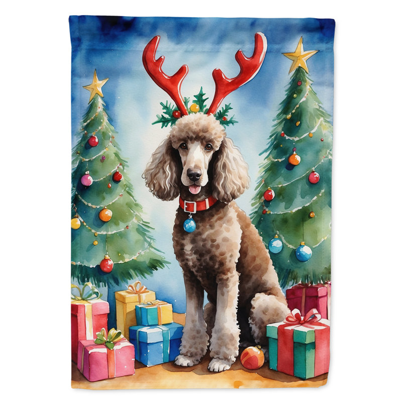Drapeau de Noël renne de jardin, Caniche chocolat standard