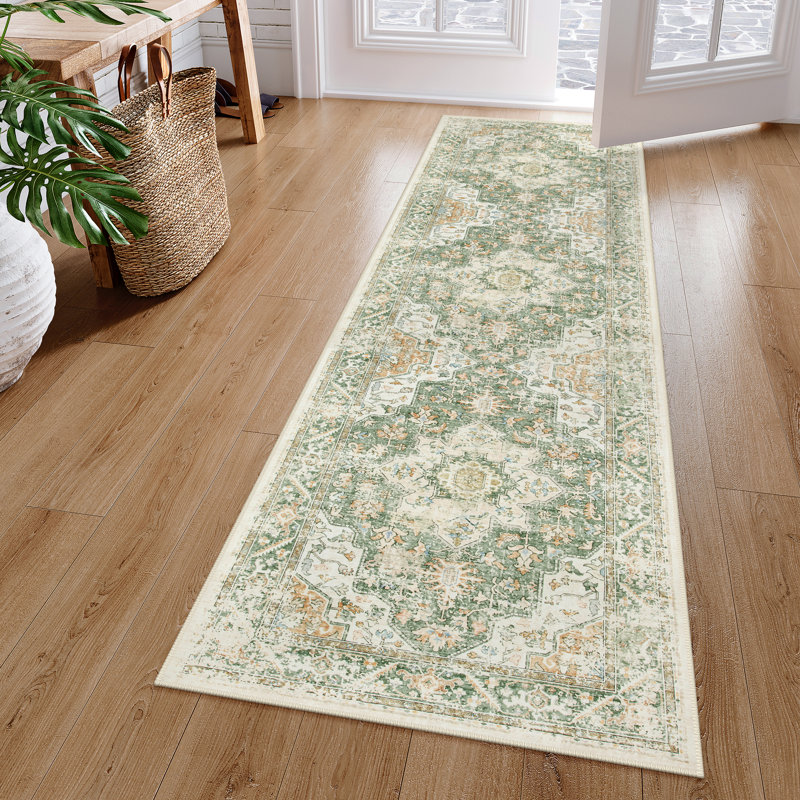 Large Floral Thick Border Washable Area Rug - Soft Cashmere Carpet for Living Room, Bedroom, or Office, Rectangle 6' x 9'
