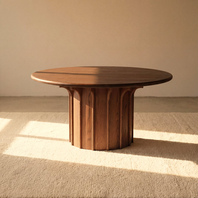 CORIN 60" White Oak Round Dining Table – Sculptural Pedestal Table – Brown, Brown
