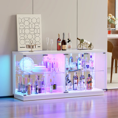 47''W Glass Display Cabinet with RGB Sensor Lights, Entertainment Centers with Mirrored Back Panel