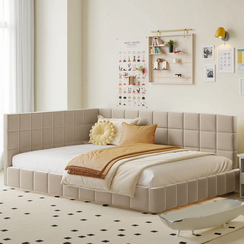 Lit plateforme tapissier Classic, Beige