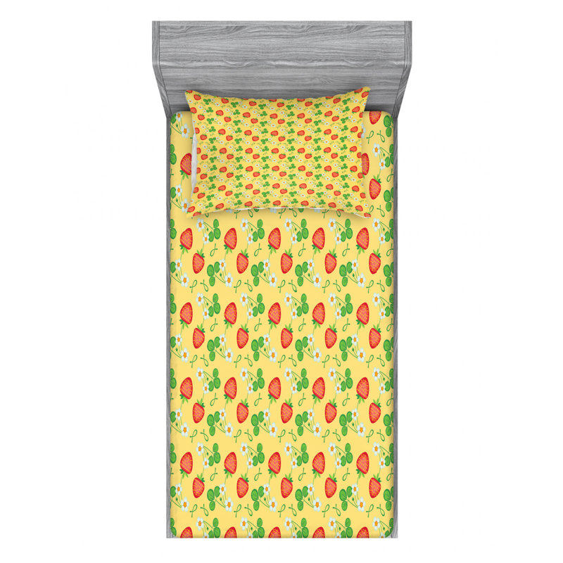 Ensemble de draps Strawberry, Drap-housse pour taille de lit simple avec deux ta