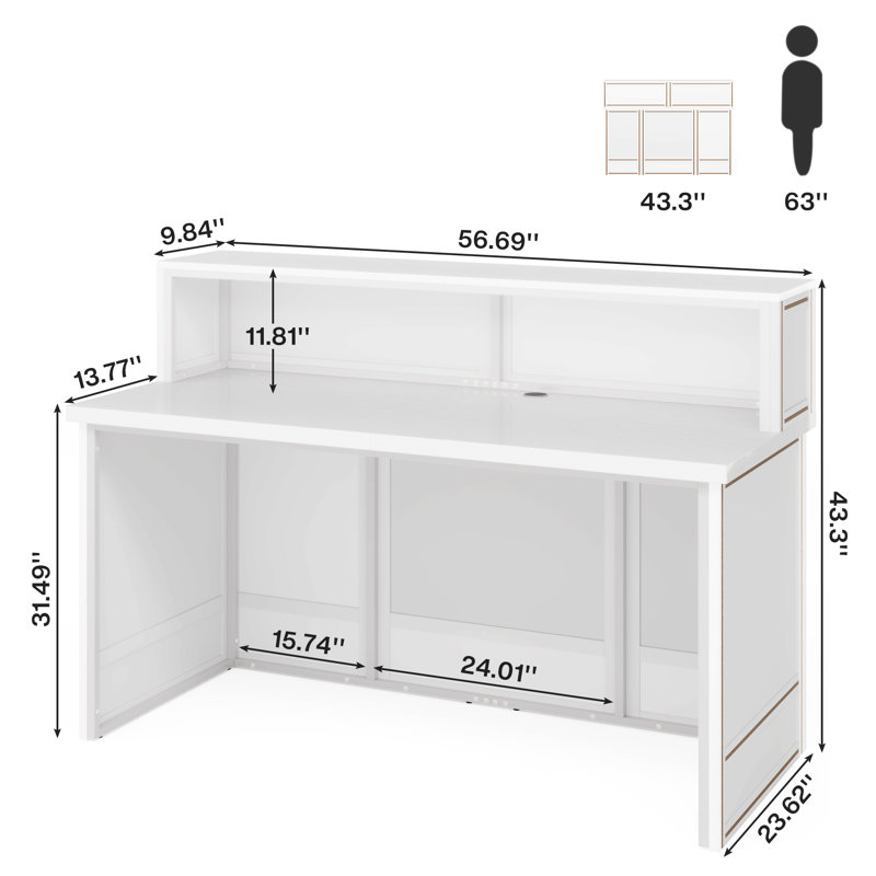 Crystle Rectangle Manufactured Wood Reception Desk, White