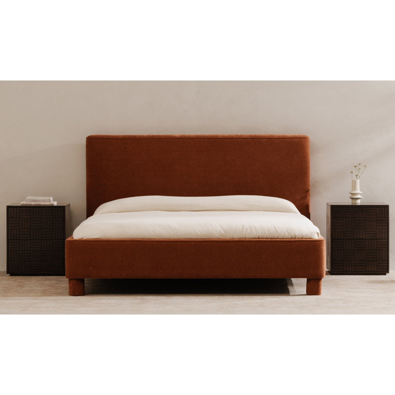 Ichigo Upholstered Platform Bed, Queen, Deep Orange Tweed