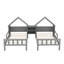 Lit plateforme simple double avec tête de lit en forme de maison et table de chevet intégrée, gris