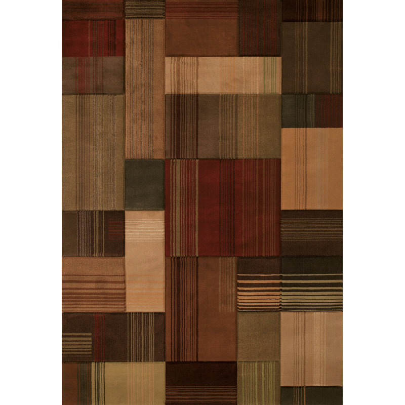 Tapis géométrique vert / brun / beige / bourgogne Carletta, Rectangle 5 pi 3 po x 7 pi 6 po