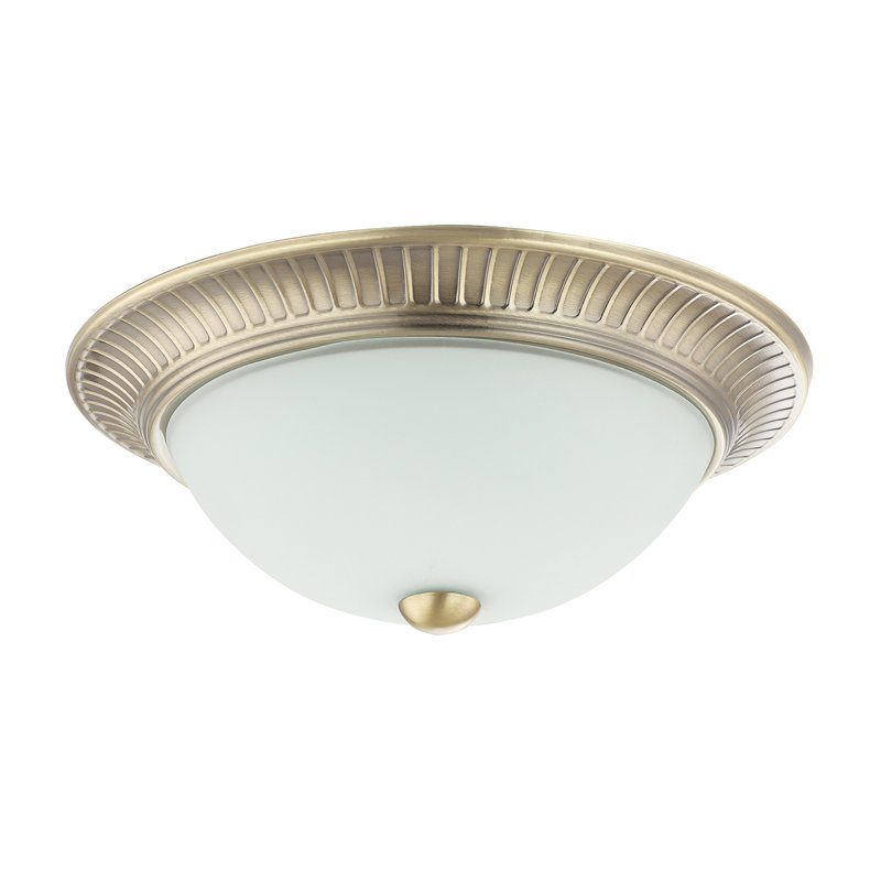 Pudsey Traditional Metal Flush Ceiling Light Fitting with Opal Glass Diffuser, 12" H x 27" W x 27" D, Antique Brass