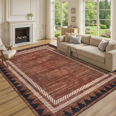 Modern Geometric Machine Washable Rug with Non Slip TPR Backing, Low Pile Non Shedding Floor Covering, Soft Thin Foldable Mat for Living Room Bedroom Nursery
