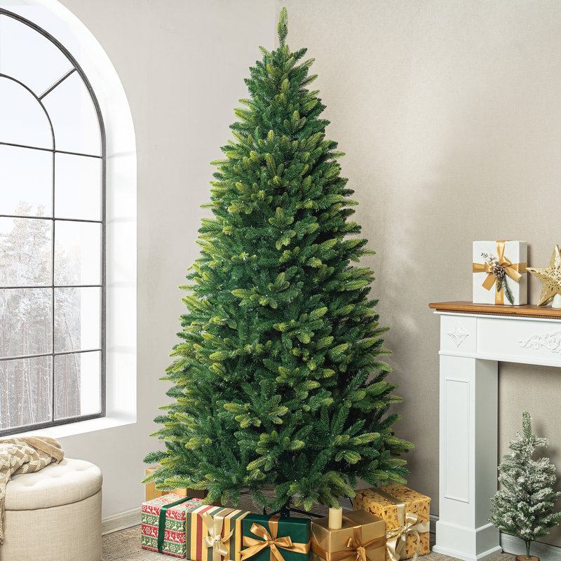 Arbres de Noël naturels verts pré-éclairés avec lumières multicolores arc-en-ciel, options 6,5 pi et 7,5 pi avec base en métal