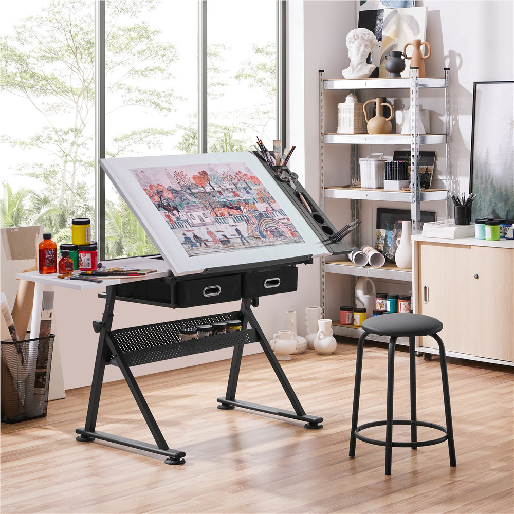 Inbox Zero Height Adjustable Drafting Table and Chair Set & Reviews ...