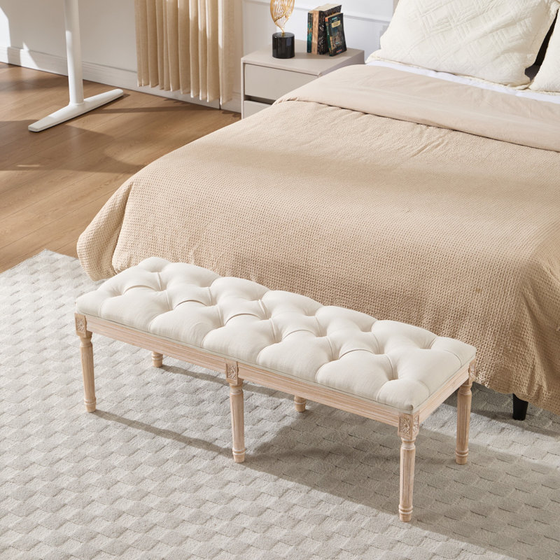 Banc d'extrémité de lit, banc de chambre rembourré, blanc crème