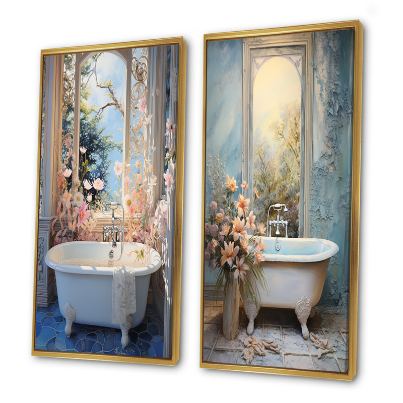 Salle de bain Oasis I - Ensemble de 2 décorations murales de salle de bain, H 40 po x l 41 po, Encadrement doré