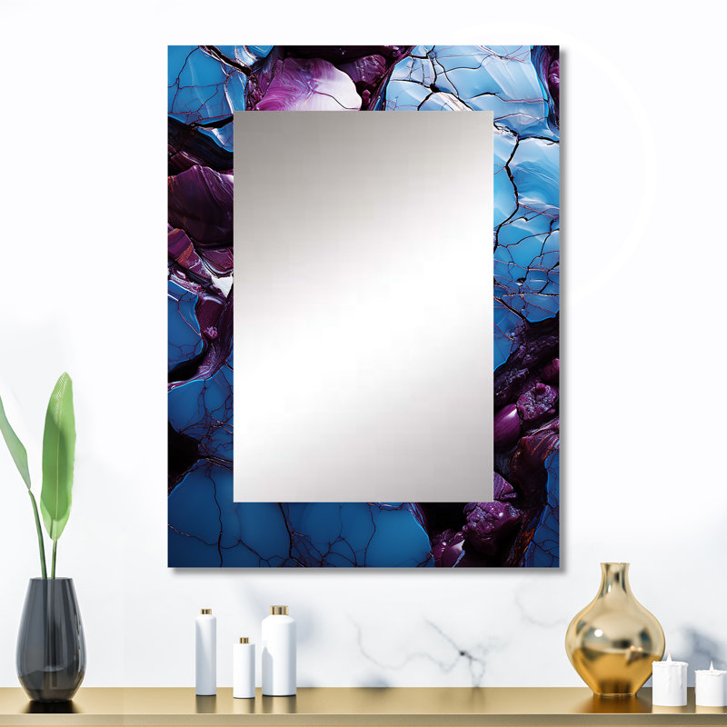Bleu et mauve sans soudure Marble River I - miroir de formes, miroir mural décoratif bleu, impression d'art en métal