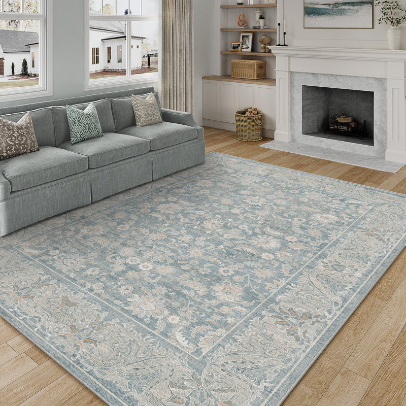Tapis oriental lavable en machine Nestiva, Bleu, Rectangulaire 9 pi x 12 pi