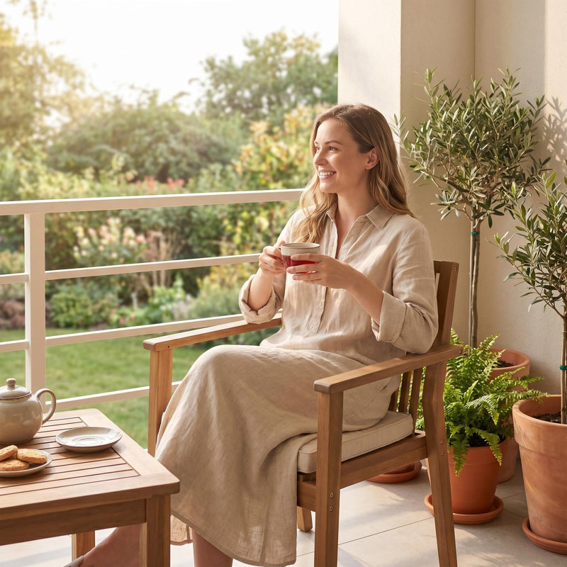 Ensemble de 2 chaises de patio d'extérieur robustes en bois d'acacia avec coussins imperméables pour balcon de jardin