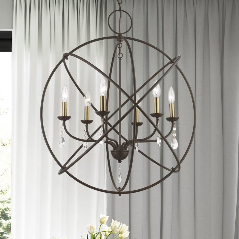 Lesperance 6-Light Steel Globe Chandelier , Bronze/Antique Brass
