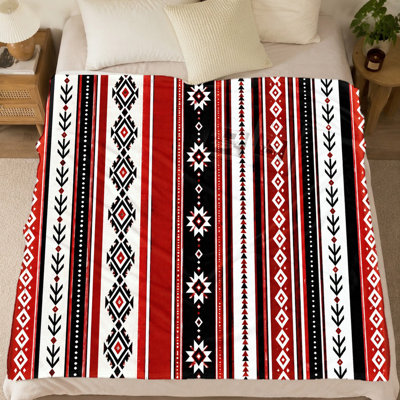 Couverture polaire à motif tribal (1 pièce) – Impression recto ; Douce et chaude ; Lavable à la machine ; Parfait pour décorer un sofa ou un fauteuil ; Parfait pour l'intérieur et le camping ; Un ajout élégant à votre intérieur. Articles de literie et de sofa